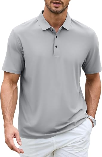 Eisctnd Mens Short Sleeve Polo Shirts, Summer Cooling Quick Dry Lightweight Collared Golf Polo for Business Casual Outdoor