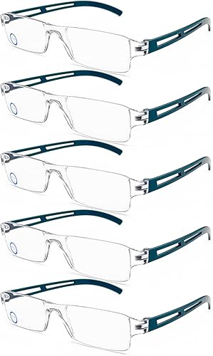 Miniatura 2 de AQWANO Gafas de lectura para computadora con bloqueo de luz azul, paquete de 5 unidades, marco transparente, sin marco, ligeras, cómodas, filtro