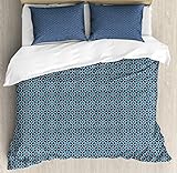 Ambesonne Moroccan Duvet Cover Set, Continuous Oriental Mediterranean Sea Colors Inspired Pattern, Decorative 3 Piece Bedding Set with 2 Pillow Shams, Queen Size, Indigo Cadet Blue