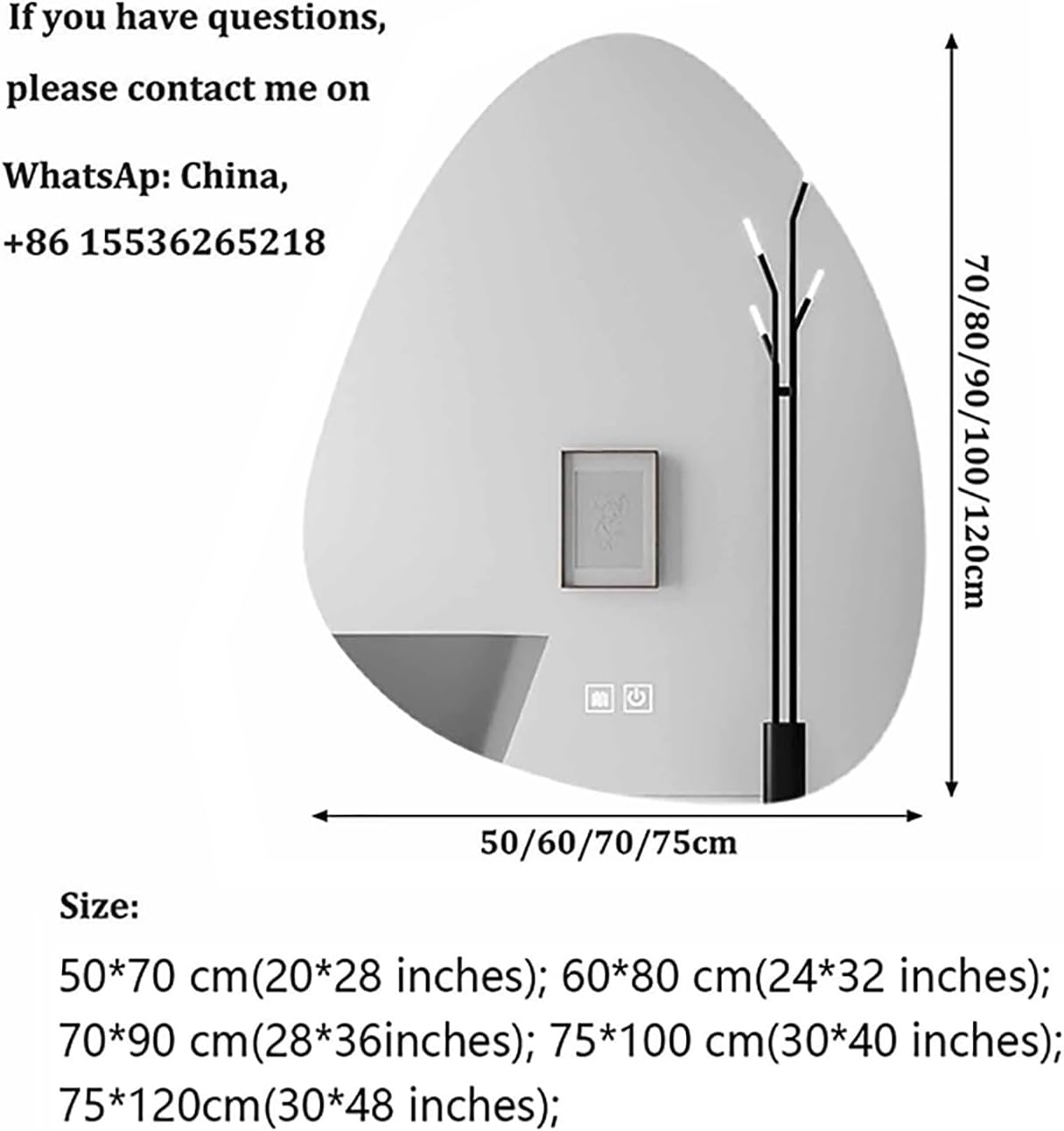 Xxbbyubo ファッショウォールミラー 不規則 飛散防止 装飾ミラー 3色調整 3000-6000K調節可能 70-120cmス