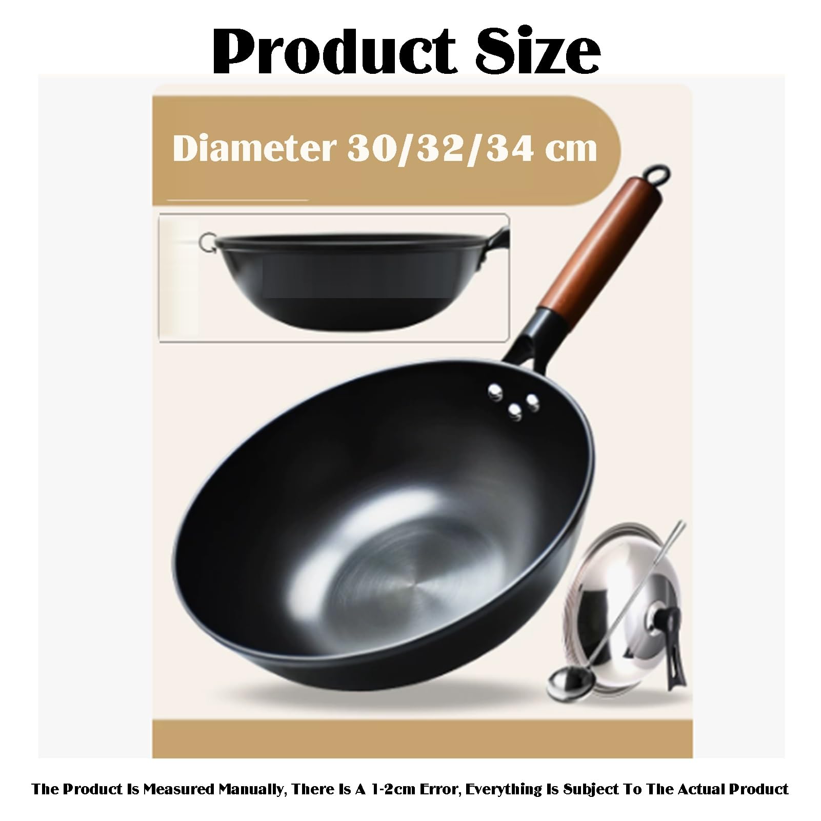 Generico Wok, In Ferro Con Coperchio In Vetro, A Fondo Piatto Pre-stagionato, Padella Antiaderente, Adatto A Tutti I Tipi Di Piani Cottura(32cm)