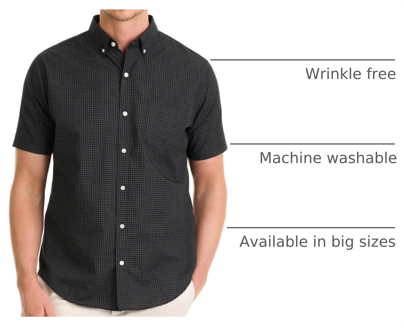 Van Heusen Mens Wrinkle Free Short Sleeve Button Down Check Shirt
