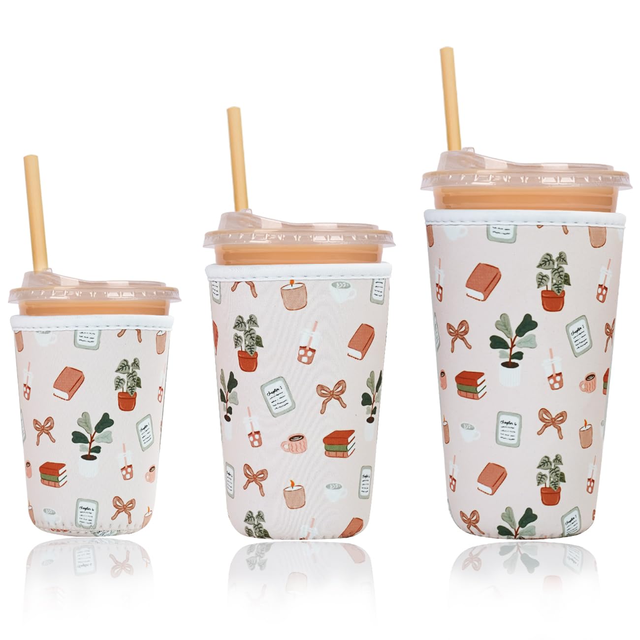 Reusable Insulated Sleeve for Iced Coffee Cup, 3-Pack Coffee Neoprene Drink Sleeve for Cold &amp; Hot Drinks, Beverage Holder for Iced Coffee (Calm Oasis)