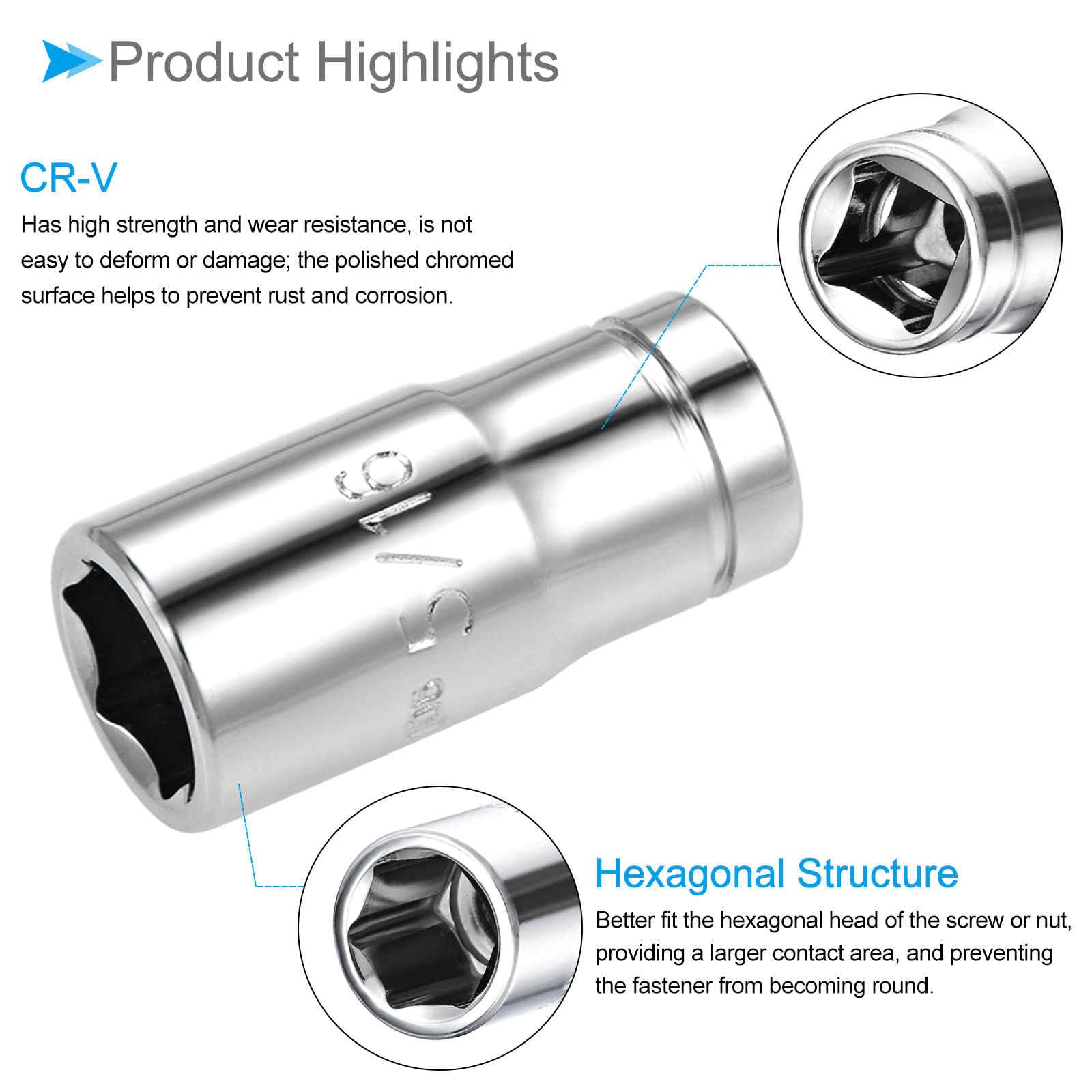 CoCud 6-Point Socket, 1/4" Drive 5/16" Deep, Polished Chromed CR-V SAE Standard Shallow Impact Socket - Image 4