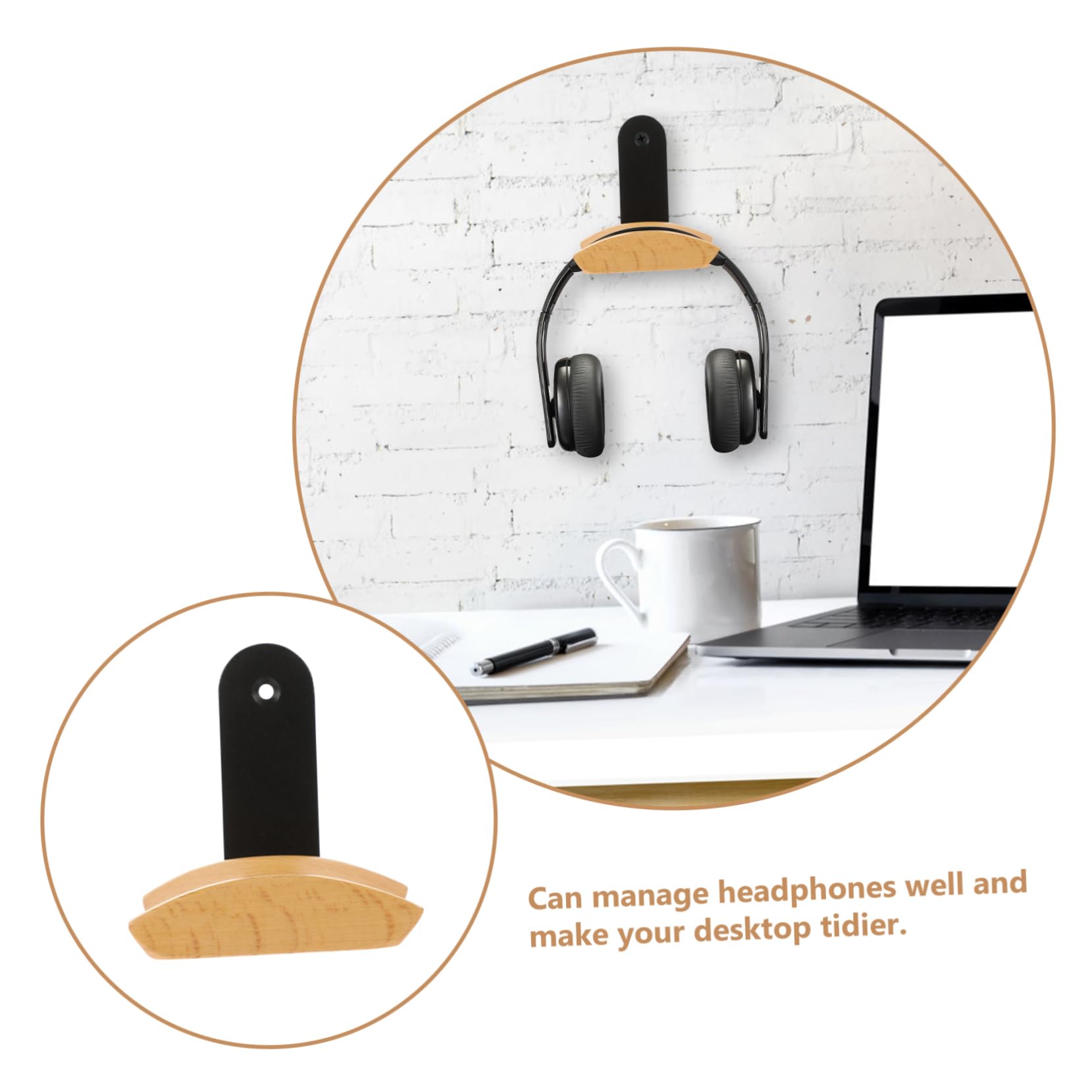 OSALADI 2piezas Soporte Para Auriculares De Madera Gancho Montable Para Escritorio Organizador De Cable Para Headset Para Oficina y Hogar