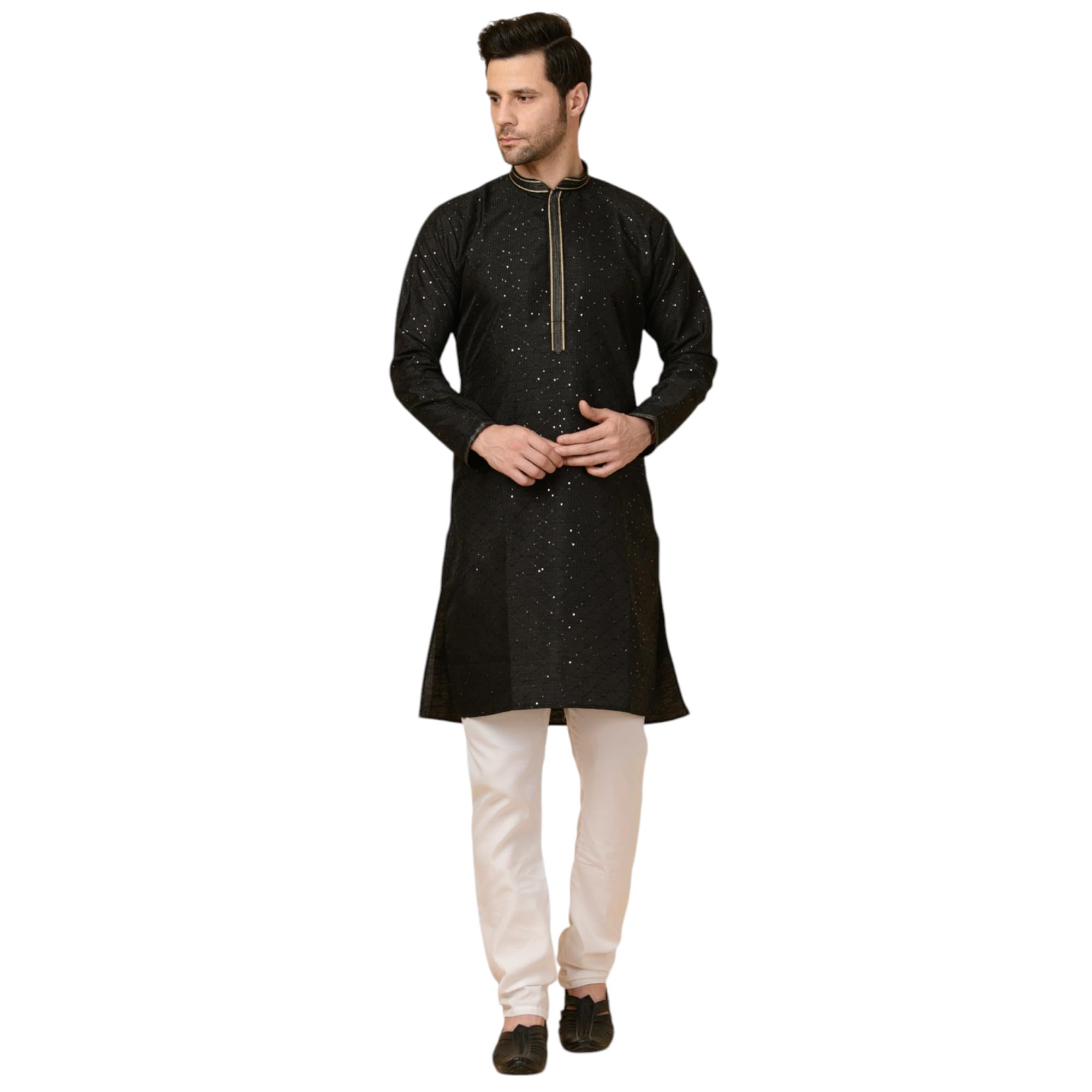 sagiloom hustle in every thread SAGILoom Indian Traditional Kurta Pyjama Set Ethnic Wear for Men | Black with Gold Trim | Mandarin Collar with Embroidered Cotton Blend | Fully Comfartble & Fashionable | Reguler Fit-picture-39