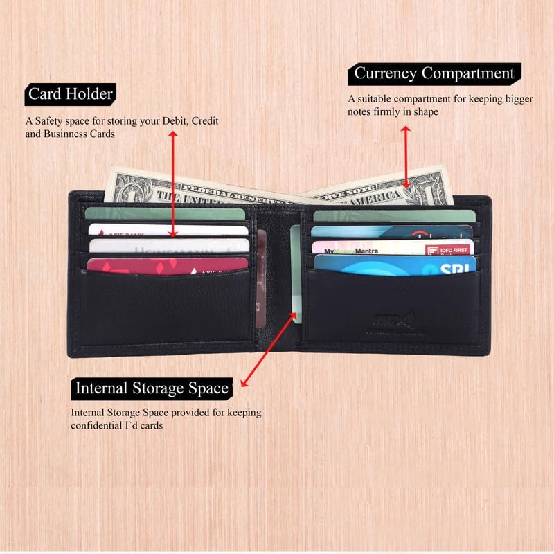ASAD Genuine Leather Wallet for Men | Slim, Stylish Leather Double Stitched RFID Blocking Bifold Stylish | Bifold Wallet With 8 Card Slot | Gift for Him | Black - Image 2