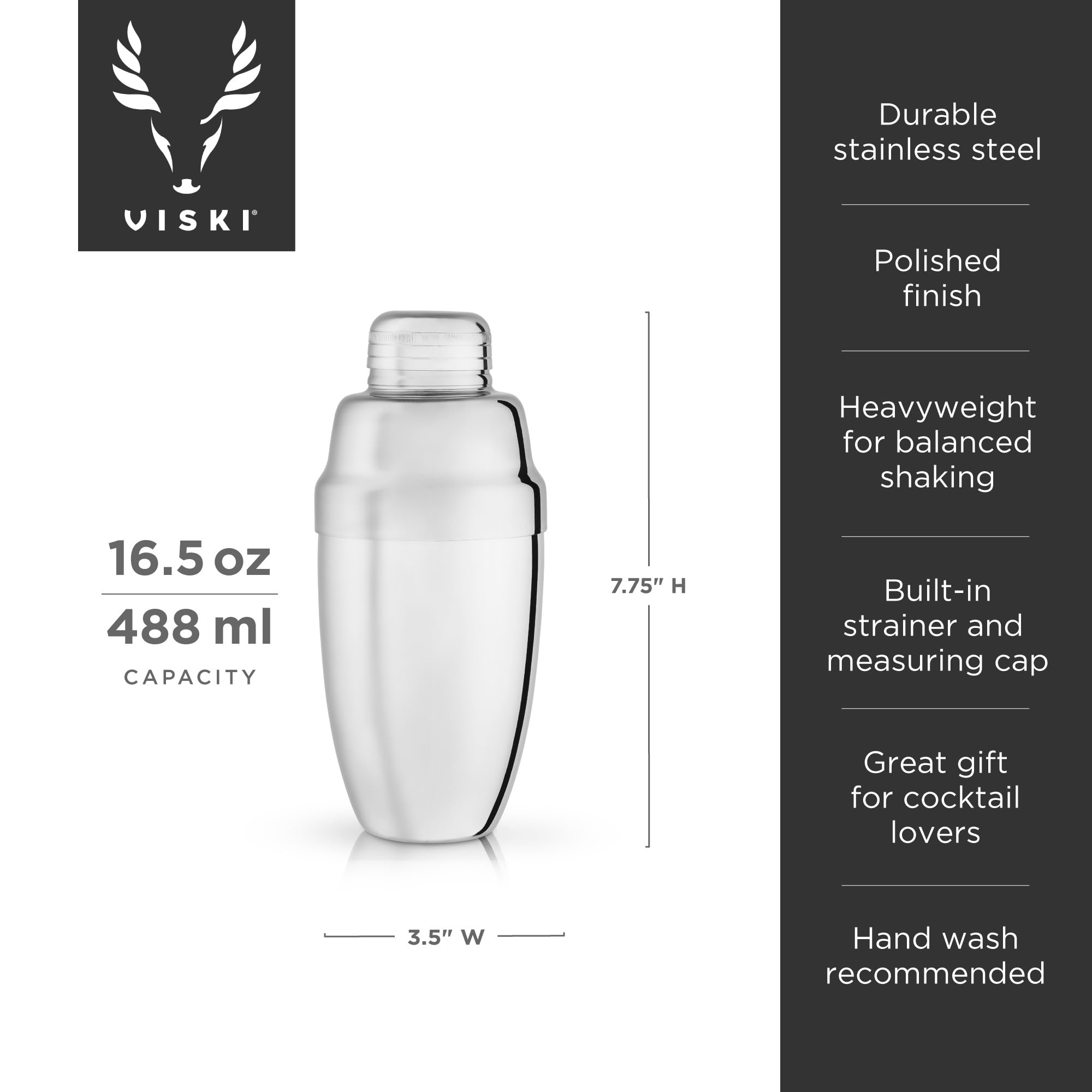 Viski 4284 - Coctelera profesional pesada, 470 ml, color plateado