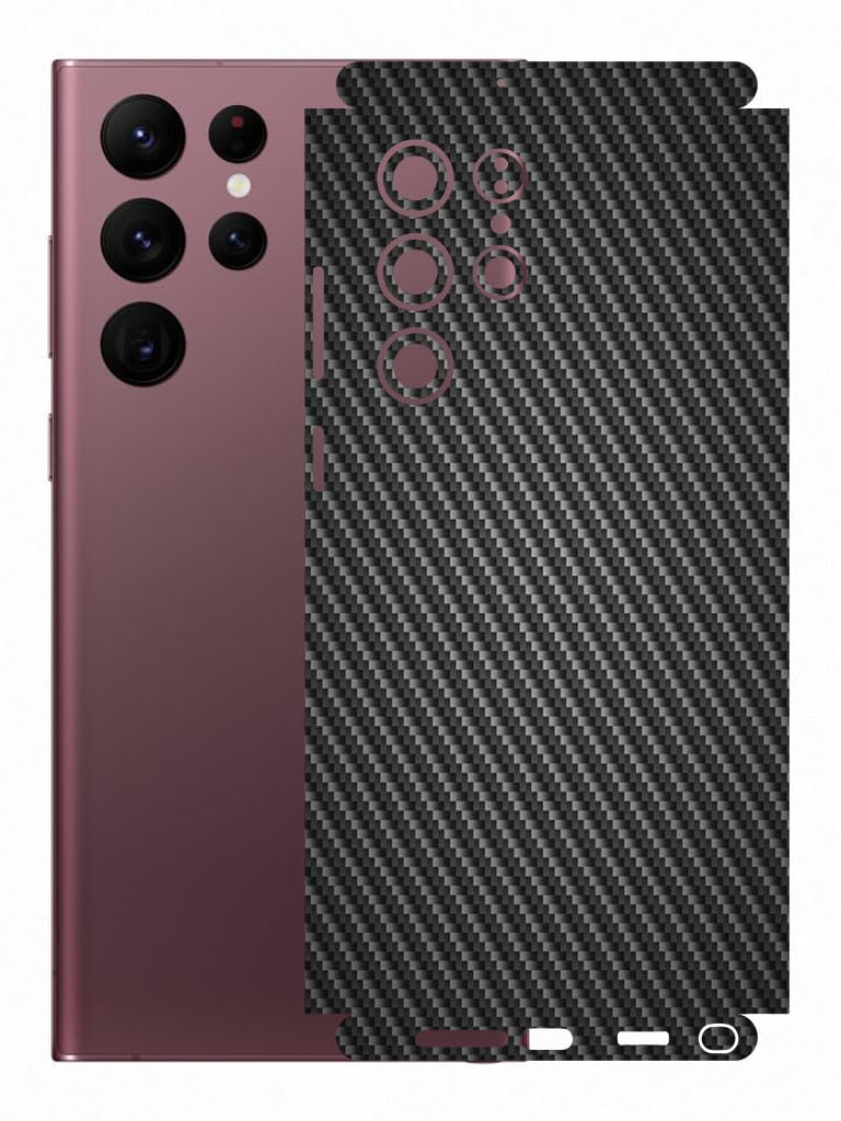 AtOdds - Compatible for Samsung Galaxy S22 Ultra Mobile Back Skin Film Wrap with Camera Protector (Coverage - Back+Camera+Sides) (Black CarbonFibre)-picture-40