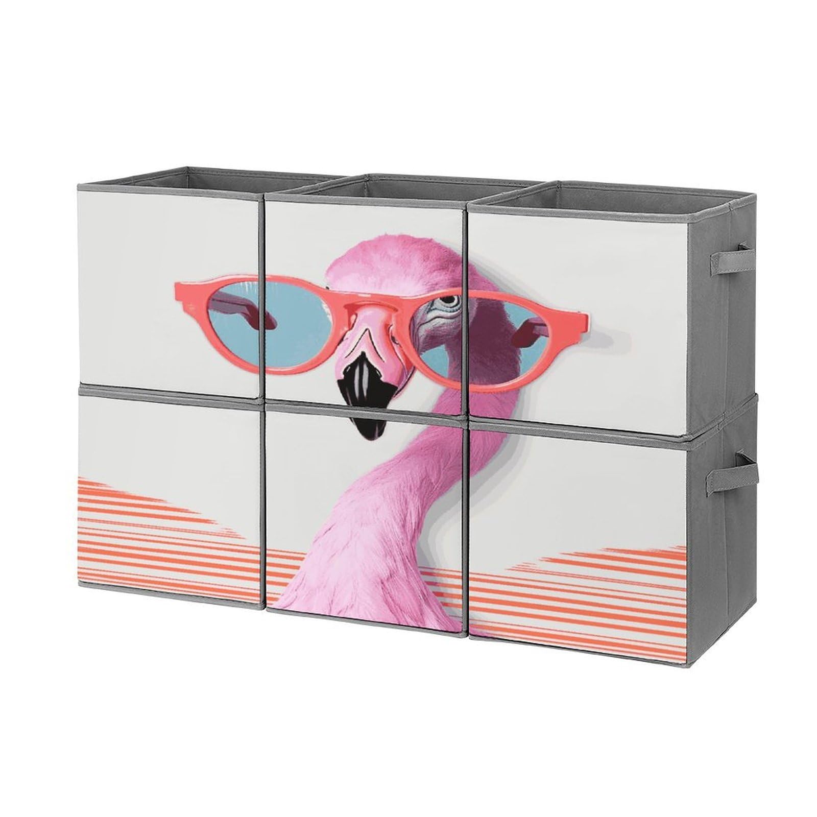 Btcowzrv Style Hello Glasses Flamingo Storage Cubes, 6 Pack Oxford Fabric Foldable Collapsible Bins With Handles, Cubby Storage Baskets Boxes For Closet Shelves Office Organization