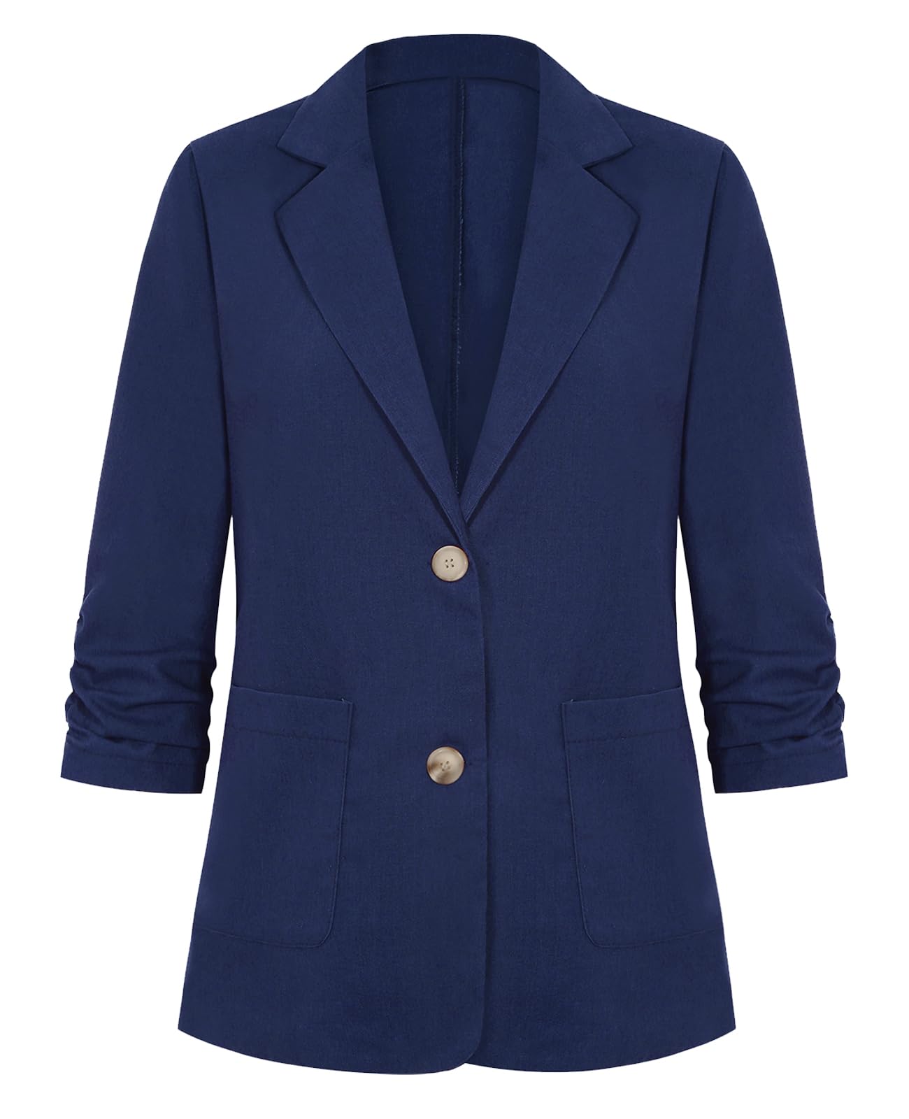 Womens Cotton Linen Blazer 3 4 Ruched Sleeve Lightweight Spring Summer Lapel Button Casual Blazers with Pockets