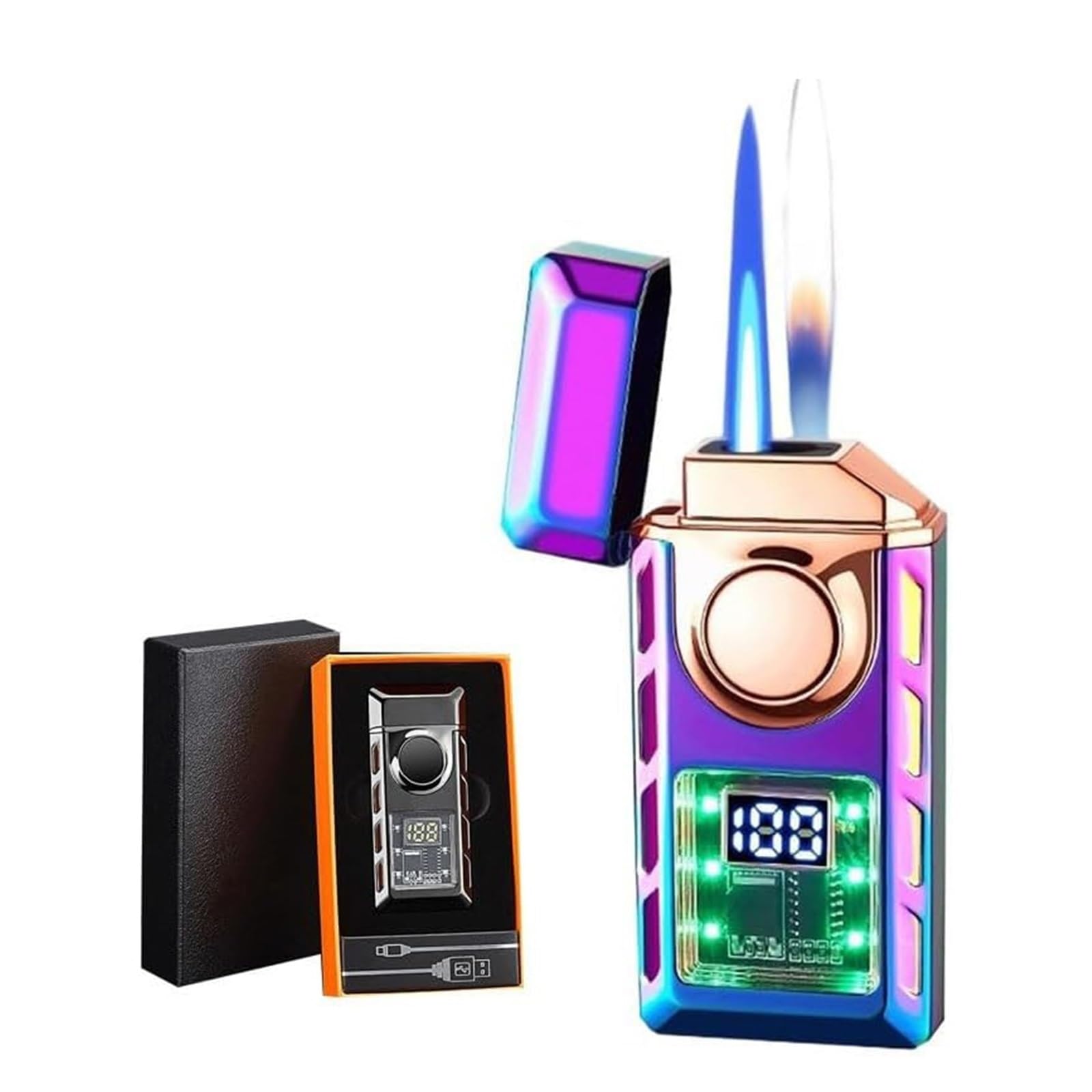 Jcfhqghr Men's A Smart Voice-Ctivated Dual Flame Lighter, Switchable Flame, Djustable Nd Refillable, Visible Ir Chamber, Gift For Nd Wo(A)