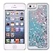 Yoption Transparent Plastic 3D Glitter Quicksand and Heart Liquid Case for Apple Iphone 5 5S SE(Blue)