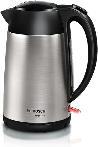 Bosch kabelloser Wasserkocher DesignLine TWK3P420, Ausgießen ohne Spritzer, Tassenanzeige, Überhitzungsschutz,