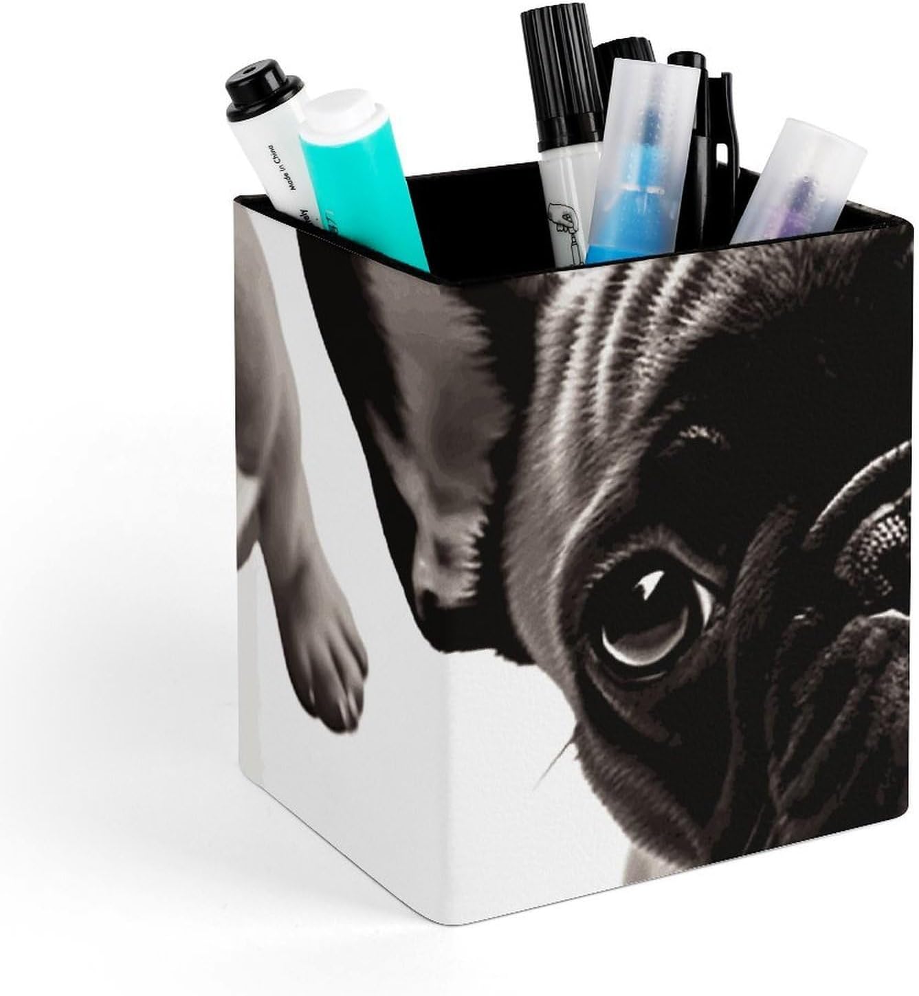 French Bulldog Leather Pen Holder for Office, Modern Pencil Holder