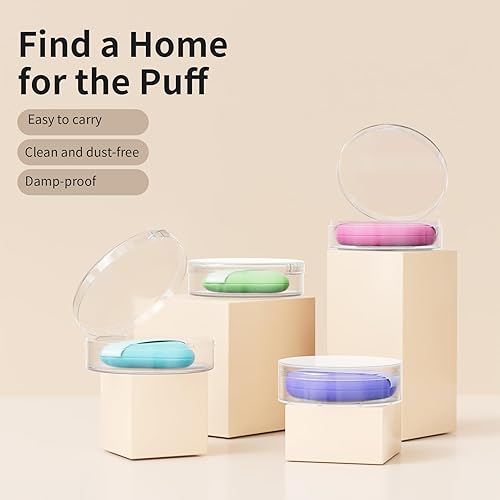 Miniatura 4 de Estuche de soplo de polvo, 2 recipientes protectores redondos de maquillaje y 2 fundas de viaje de lágrima de belleza, solo estuches, no está