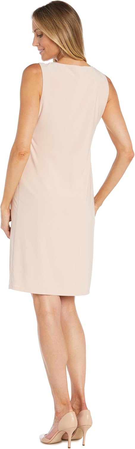 2PC Solid Tank Dress W/Detachable Necklace and Sequined Jacket - Image 4