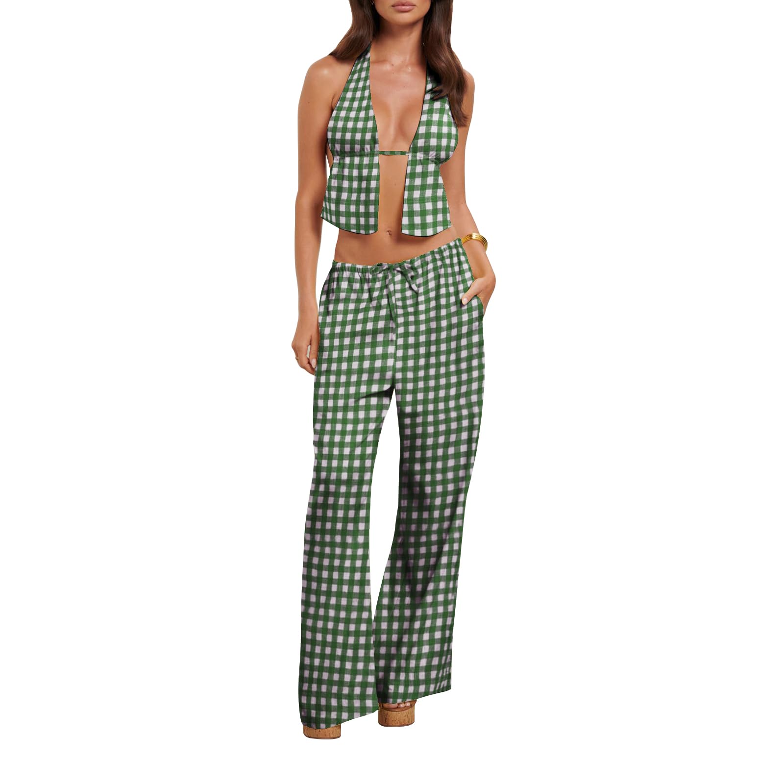 【mnem】Elne Halter Two Piece Set-Up Amazon.com: Mxiqqpltky Women Sexy 2 Piece Outfits Stripe Tie