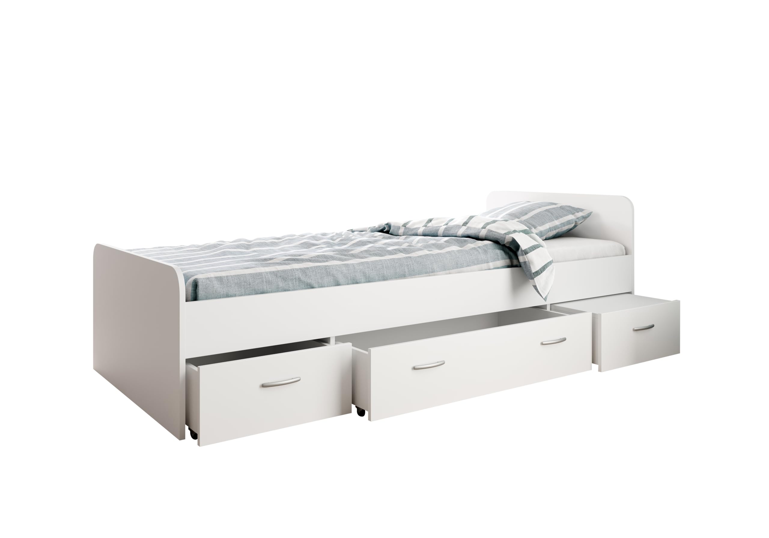 AVANTI TRENDSTORE Siris - Letto singolo con 3 cassetti in legno laminato di colore bianco opaco. Dimensioni ca. LAP 204x65x95 cm