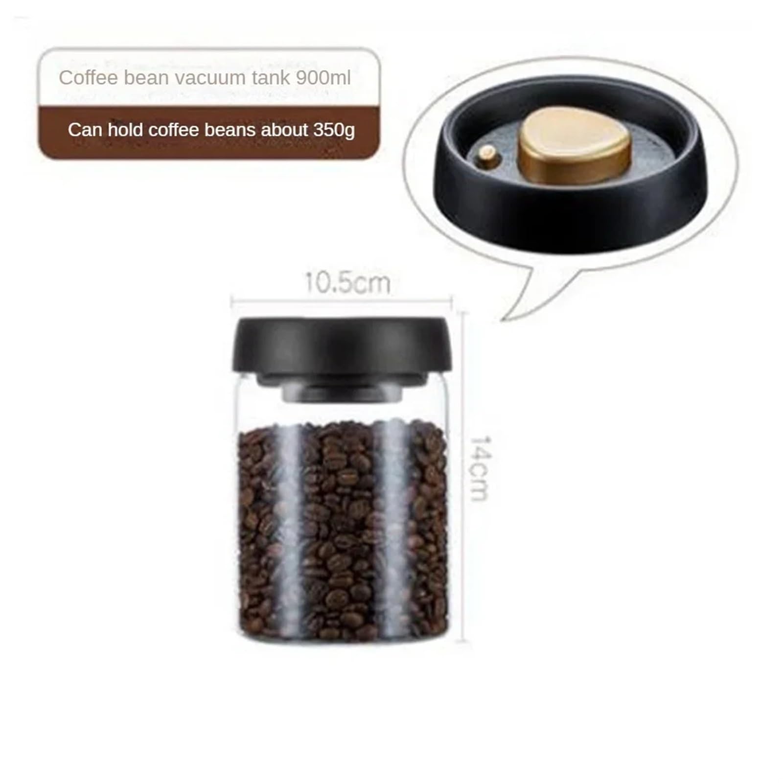vorratsgläser 2 stücke Kaffeebohnen Vakuumversiegelter Tank Transparentes Glas Lebensmittelaufbewahrung Haushalt Feuchtigkeitsbeständiger luftdichter Behälter(900ml)