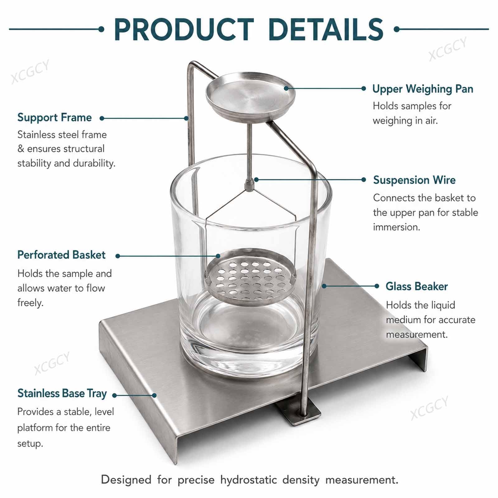 Marco para Determinar La Densidad Específica, Kit para Determinar La Densidad, Accesorio De Pesaje Hidrostático con Vaso, Soporte Metálico, Bandeja Base para Gemas Y Laboratorio