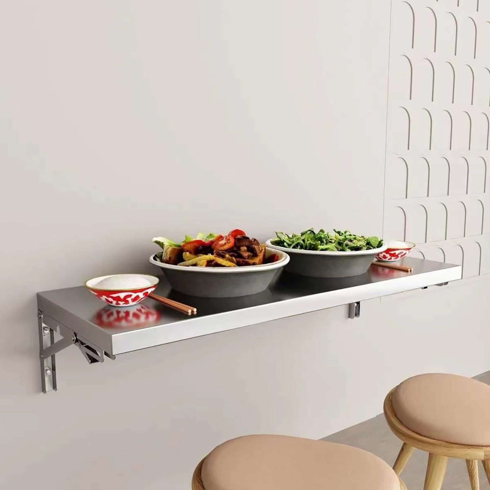 Mensola pieghevole da parete in acciaio inox, versatile, mensola da cucina per camion di cibo, ristorante, lavanderia, tavolo da preparazione (90 x 30 cm 35,4 x 11)