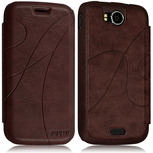 KARYLAX Seluxion - Coque Housse Etui à Rabat latéral et Porte-Carte pour Wiko Cink Peax 2 Couleur Marron