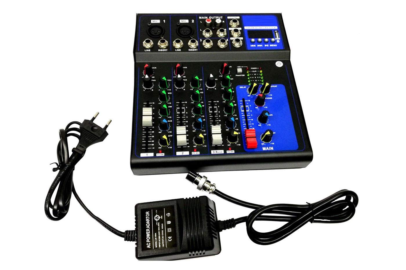 Mixer audio professionale 4 canali usb con echo-delay dj karaoke pianobar