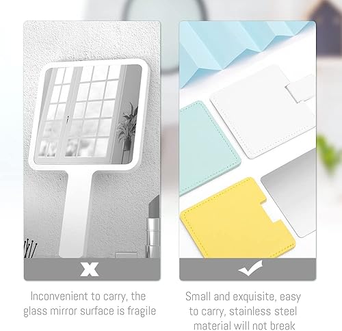 Miniatura 4 de Espejo compacto de acero inoxidable inastillable para bolsos, espejo irrompible de viaje con funda de piel sintética, espejo de afeitado de mano