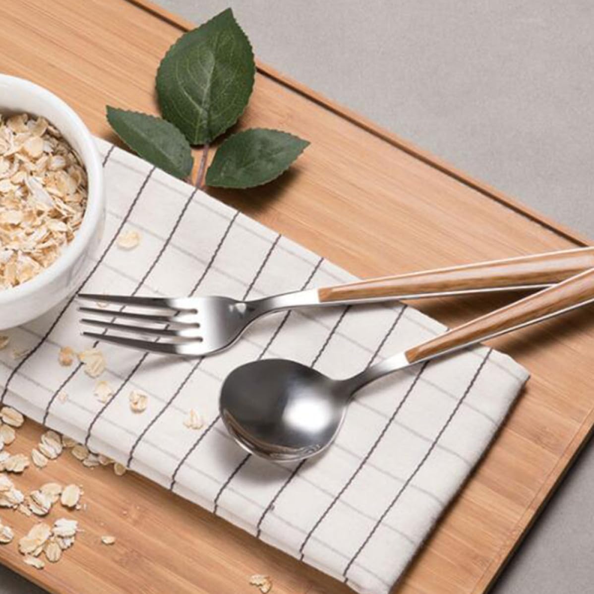 Fork Spoon Cutter Set Imitation Wood Handle 3Pcs Stainless Steel