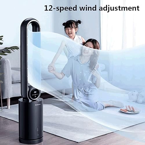 Miniatura 4 de Ventilador sin aspas, ventilador de pie, ventilador de torre, 12 ajustes de velocidad, cierre de temporizador de 24 horas, ventilador elegante y