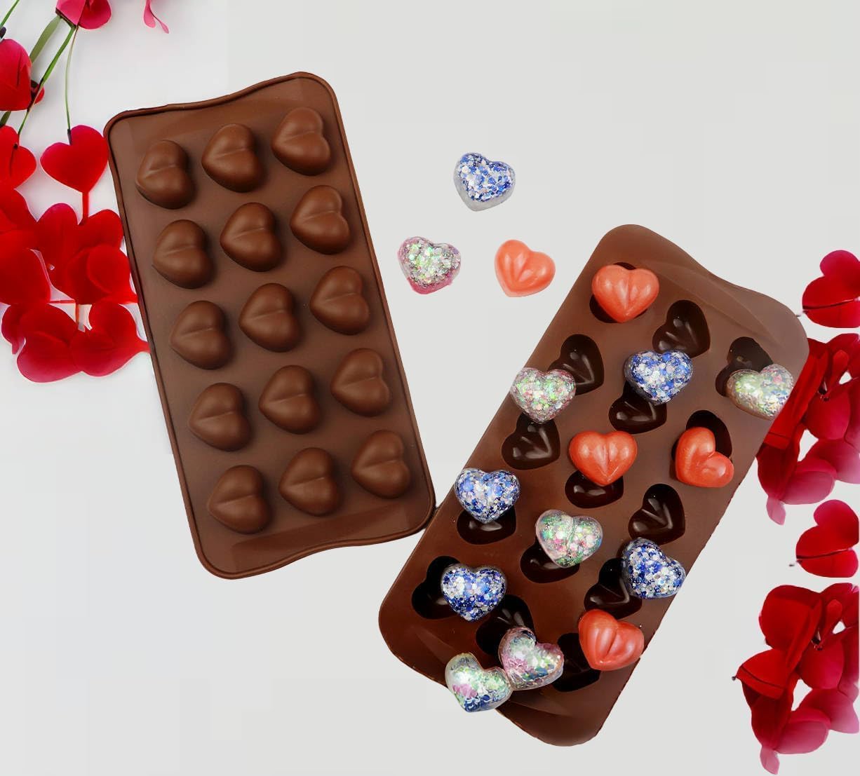 Silicone Heart Chocolate Mold 2 Pack - 15-Cavity Dimpled Heart Candy Molds for Valentine's Day, Wedding, Jelly, Ice Cube & Wax Melts | Food-Grade Flexible Trays - Image 3