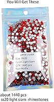 Vista 173 de Genie Crystal ss34 Red Glass Rhinestones 288 Pcs, 7.0 mm Big Light Siam Flatback Rhinestone, Diamond Cut Gems for Crafts, Face Mask, Makeup