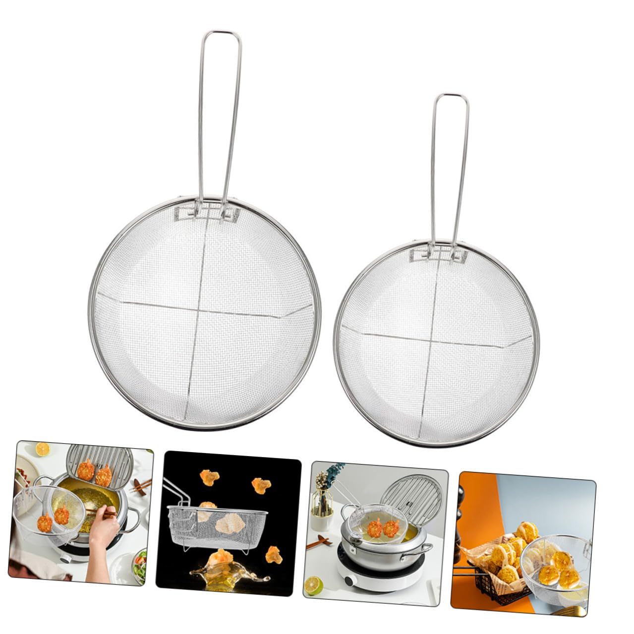 TOYANDONA Cesta Freidora Redonda Plegable de Acero Inoxidable 2 Piezas