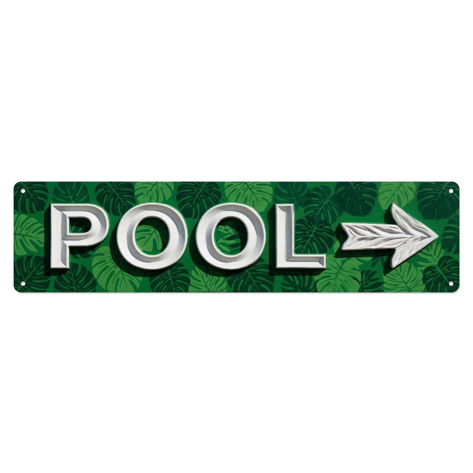 Swimming Pool Tropical Monstera Metal Tin Skinny Sign Plaque Wall Decor for Cafe, Club Bar, Office, Home Garden Metal Poster 4x16Inch