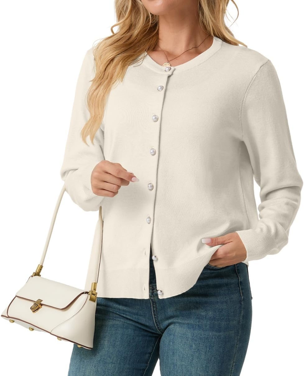 GRECERELLE Women's Cardigan Sweater Lightweight Casual Long Sleeve Crew Neck Button Down Knit Cardigans, S-2XL - Image 5