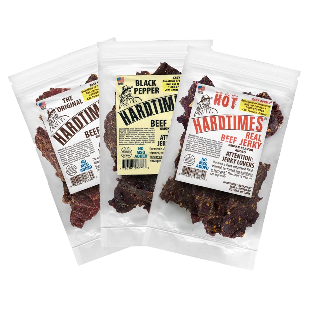 Hardtimes Handcrafted Beef Jerky - Variety Flavors - 3 Pack of 4 oz. Bags