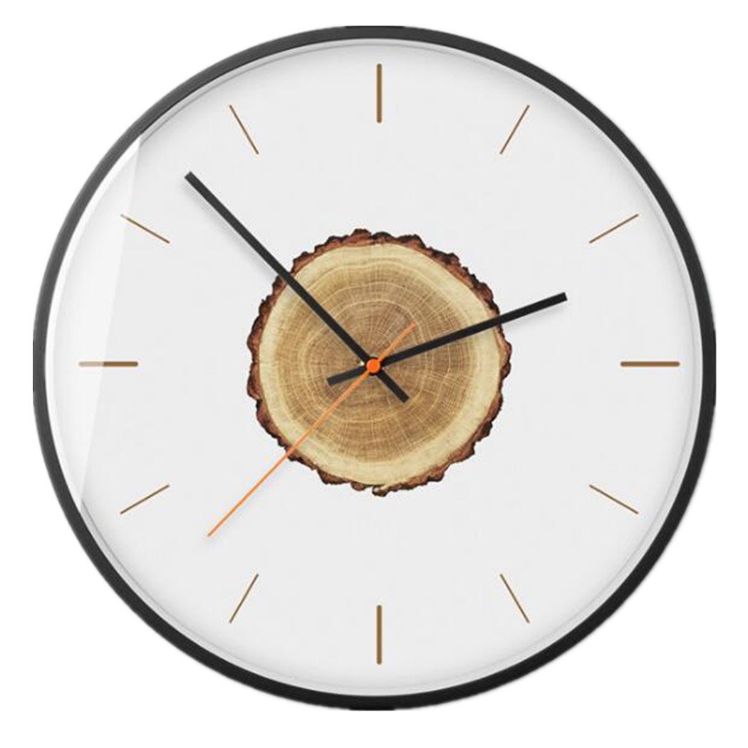Horloge murale muette ronde bois 14 pouces style nordique salon chambre