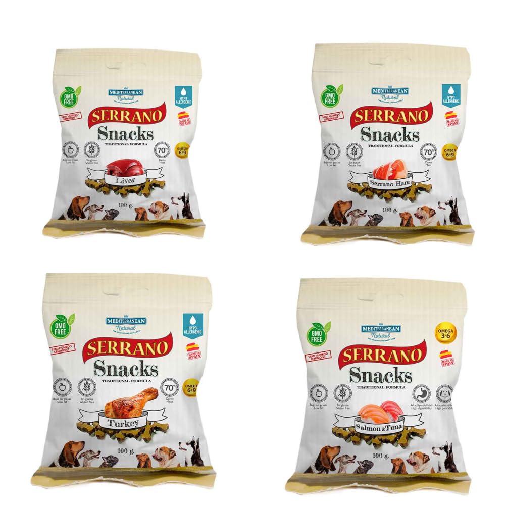 Mediterranean Natural Serrano Snacks para Perros 24X100 GR Mix (Pura Proteina)