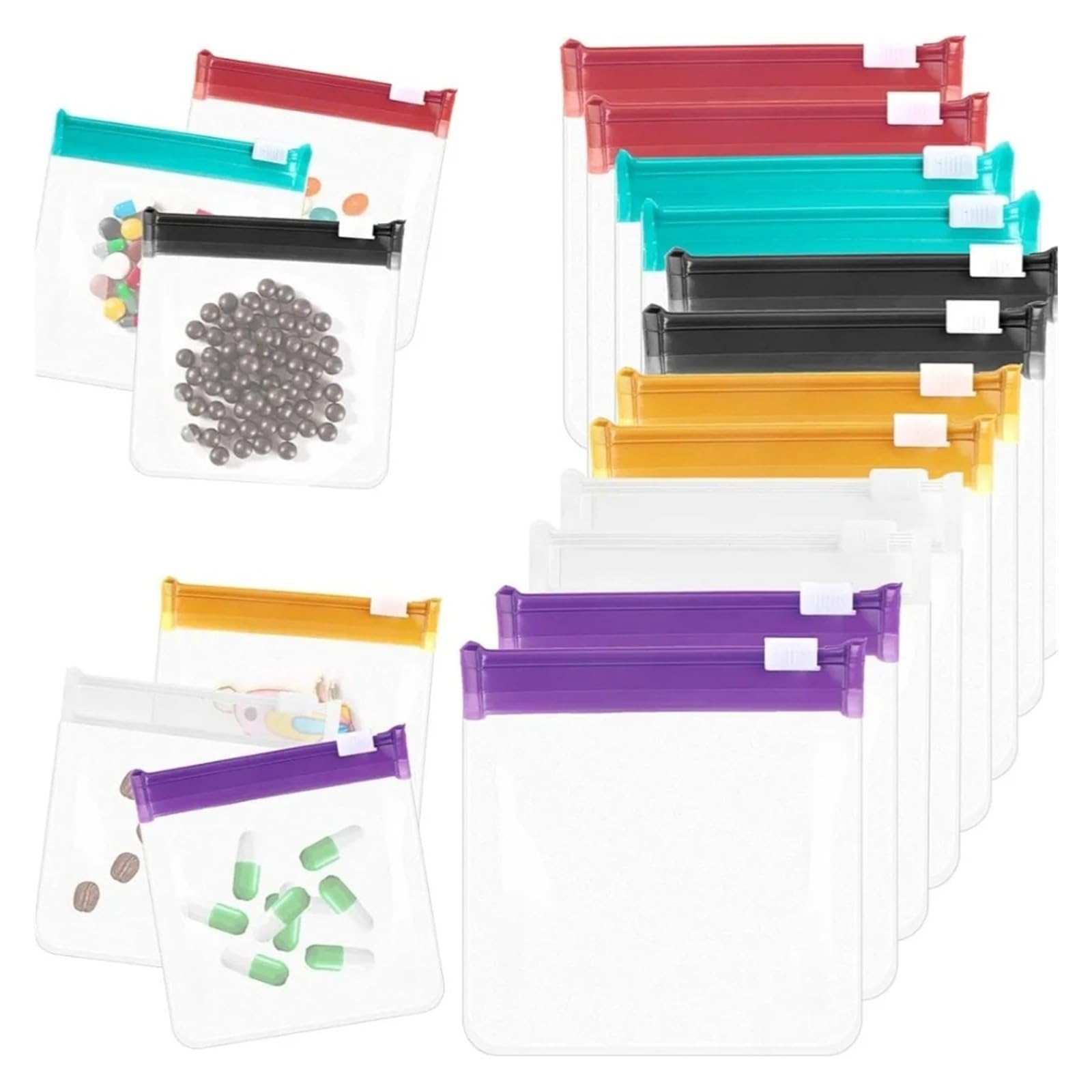 Lot de 28/7 sacs de rangement réutilisables colorés à fermeture éclair pour pilules, vitamines et petits articles