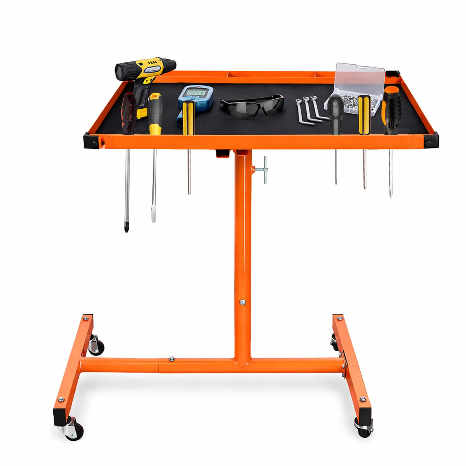 A A IN Mechanics Rolling Work Table, Adjustable Mobile Tray Table for Shop, Garage, DIY Tool Tray Cable with Wheels 250 lbs Capacity