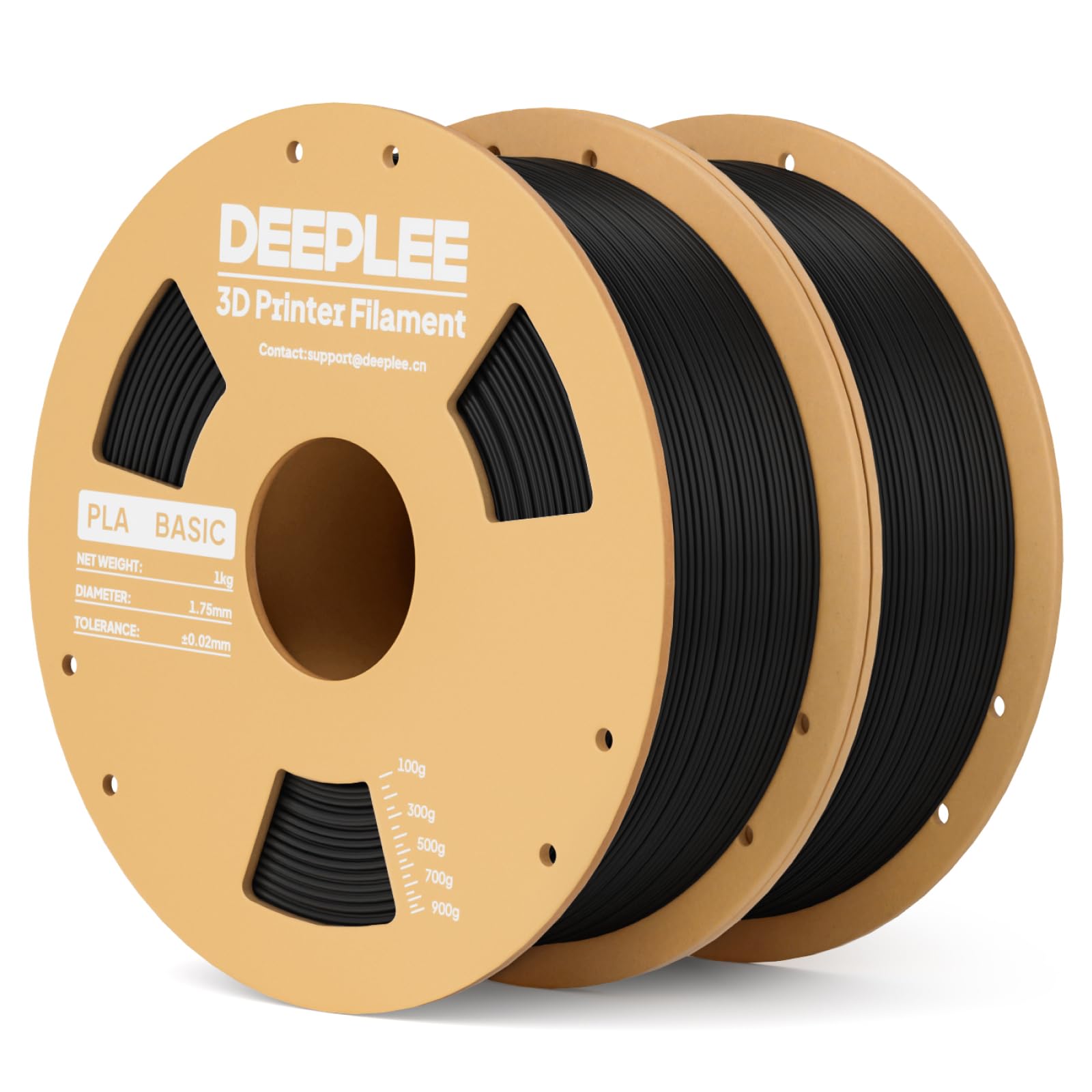 DEEPLEE PLA Basic Filamento 1.75mm, Precisione ±0.02mm, Avvolto Perfettamente Antiostruzione, per la Maggior Parte delle Stampanti FDM, Nero 2KG