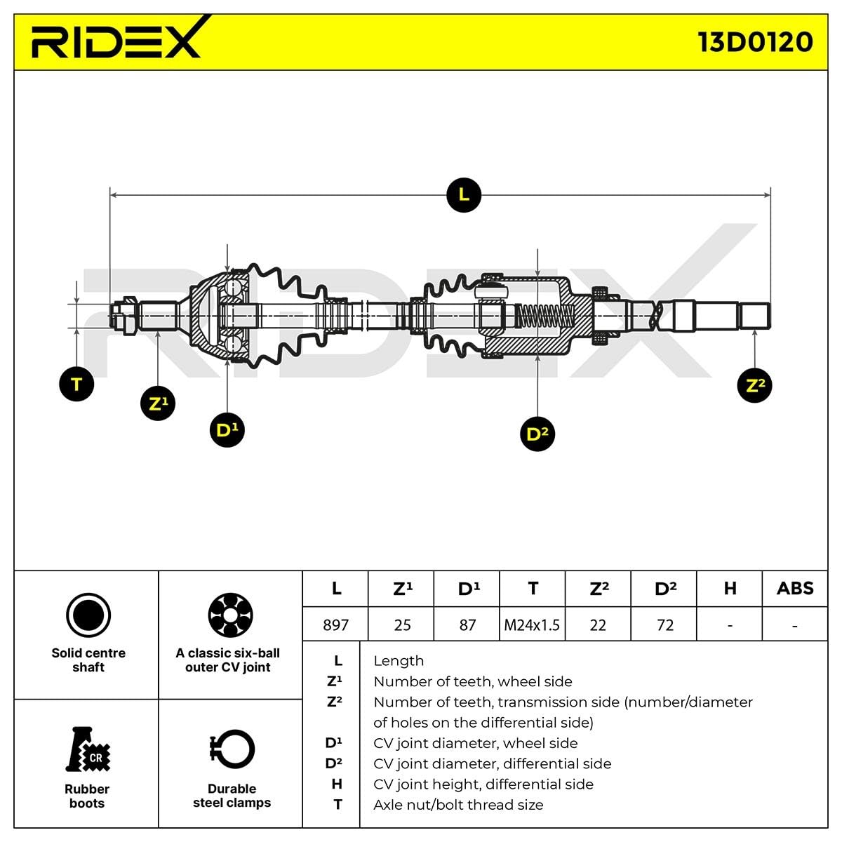 RIDEX 13D0120 Arbre de transmission Avant Droite Compatible avec CITROËN Berlingo/Berlingo First I MF, GJK, GFK