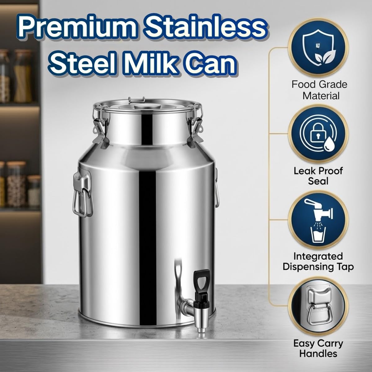 Jarra de Leche Acero Inoxidable con Tapa Sellada y Asa Práctica, 5-100L | Lechera Resistente para Almacenar y Transportar Leche Vino Aceite, Bidón Contenedor Hermético(58L)