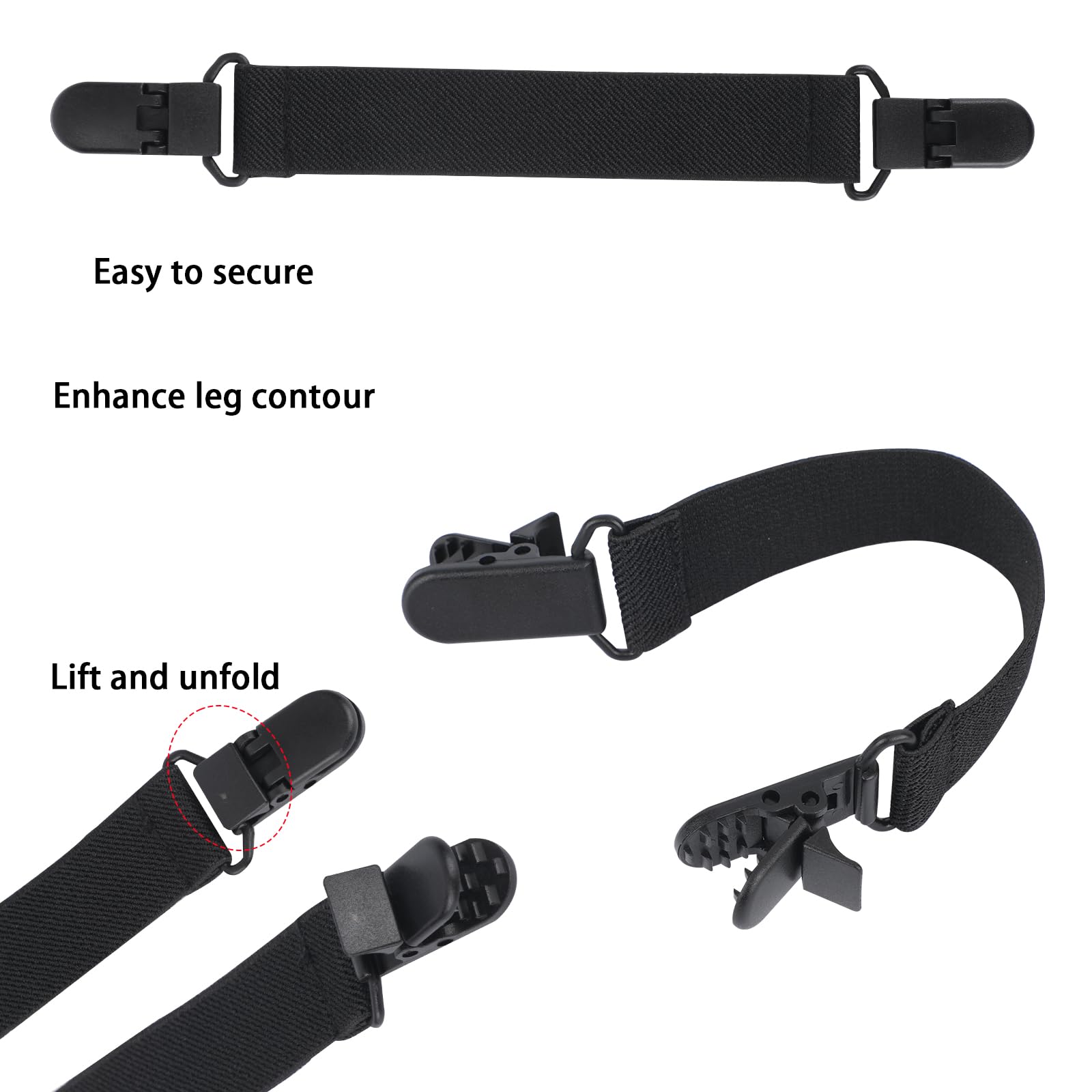 Regolabili Cinghie Stivali Cowboy, Elastiche Bande Stivali in Nastro Antiscivolo Clip per Pantaloni Equitazione per Uomini & Donne Morsetti di Protezione Pantaloni (Nero)
