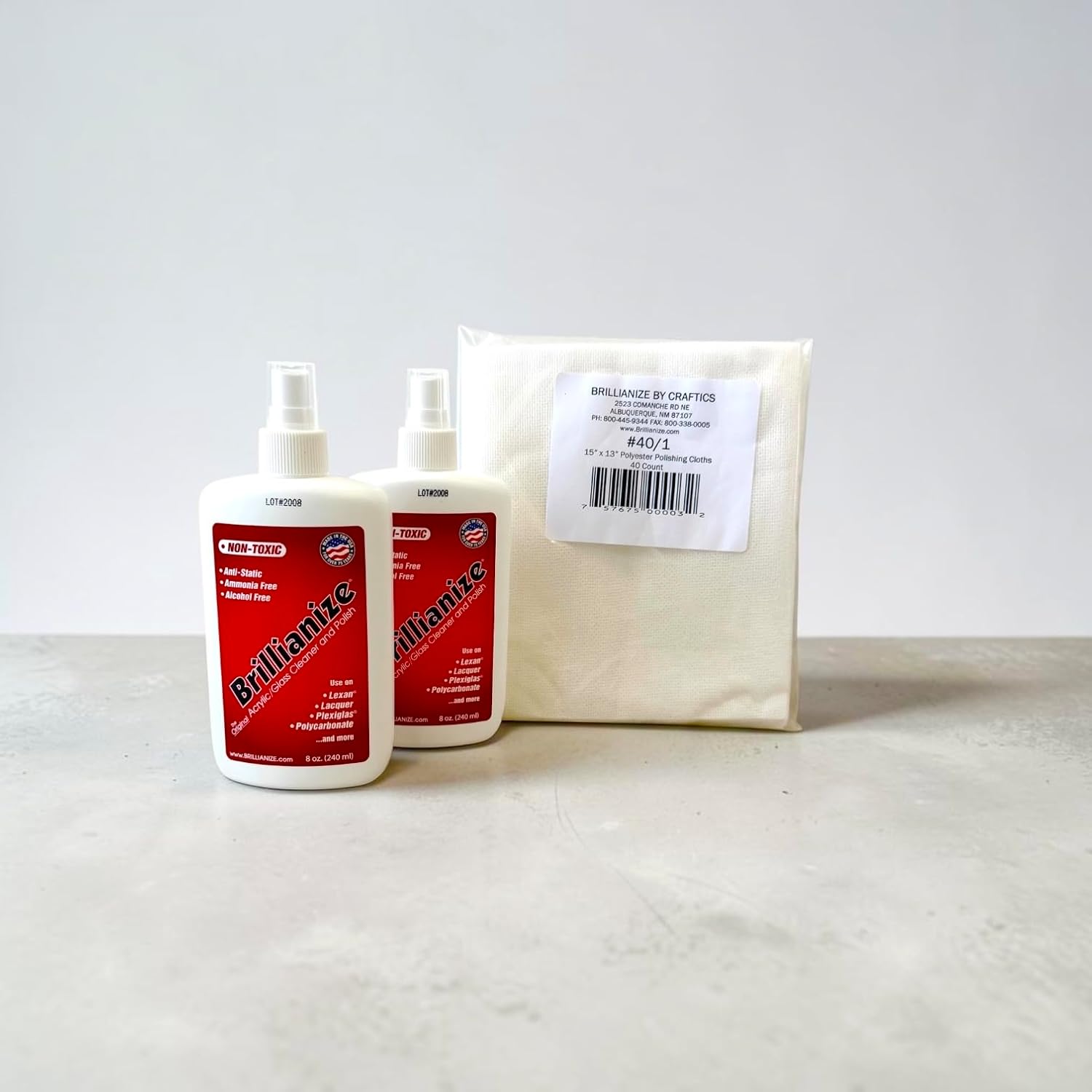 8 oz. Pump Spray Bottles - 2 Pack With 6 SofKloth Polyester Polishing Cloths