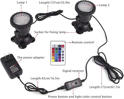 Miniatura 7 de Focos que cambian de color, luces LED subacuáticas para estanque, IP68, impermeable, RGB, memoria de color, regulable, luces de patio para