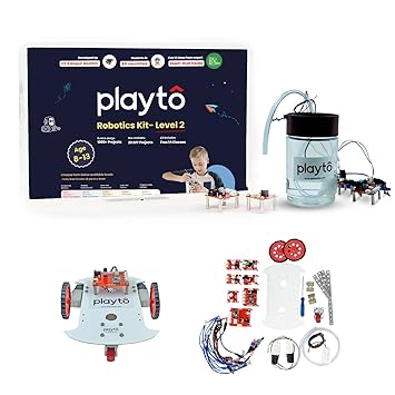 Playto Robotics kit : Level 2 with Instructor led Sessions || DIY STEM Toy kit || for Kids Age 8 to 13 || 1000+ Projects || Digital Instruction Content
