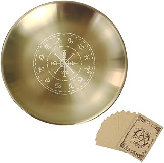 Stainless Steel Bowls Candle Holder, Astrology Tarot Plate Ritual Burning Candle Holder with Altar Card, Metatron, Zodiac