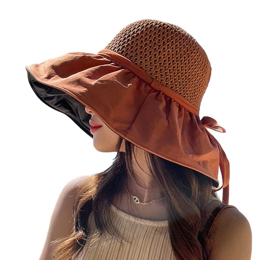Chapeau de plage à large bord pour femmes en tricot pliable taille 56-58cm